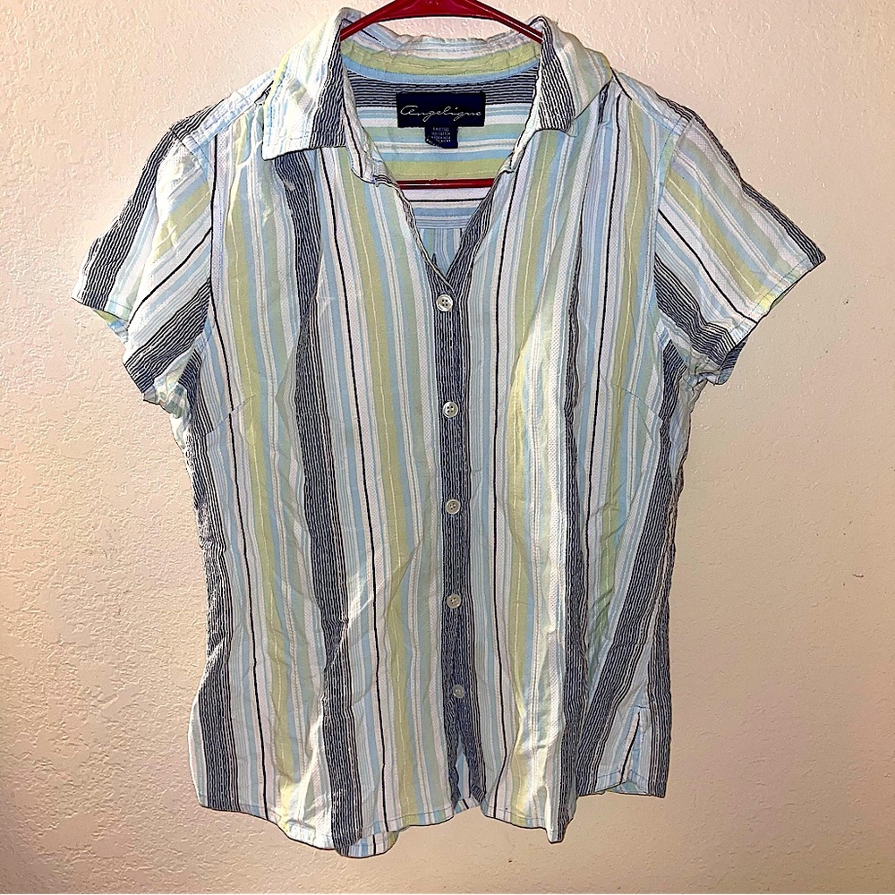 unisex button up, lime green and grey